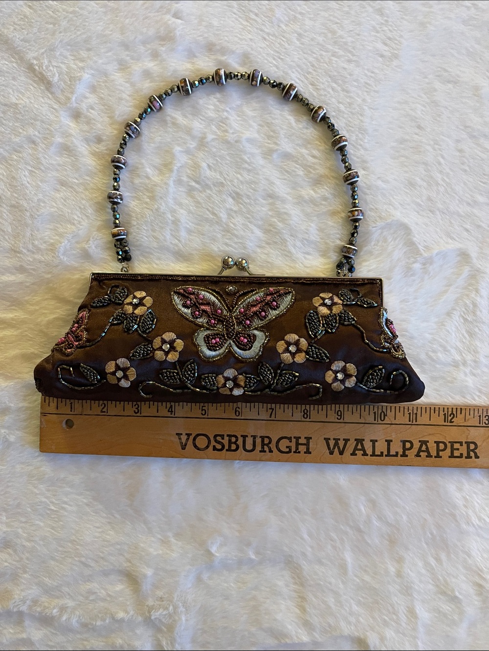 Embellished Brown Butterfly Minaudière with Beaded Handle SZ 11” X 4” - Picture 2 of 8